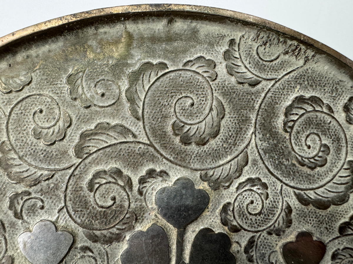 Y11170 KAGAMI Old bronze mirror signed case Japan antique grooming appearance