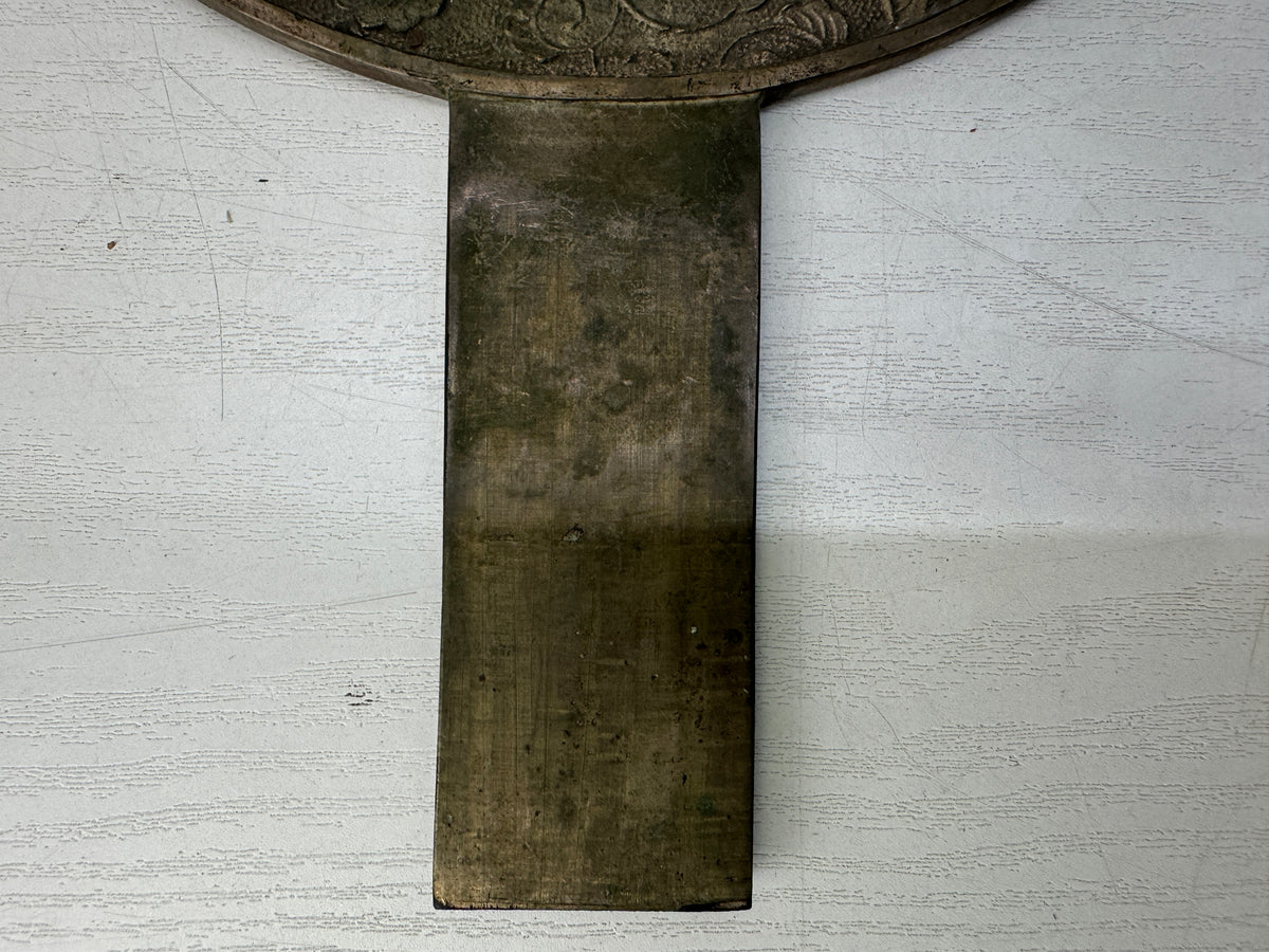 Y11170 KAGAMI Old bronze mirror signed case Japan antique grooming appearance