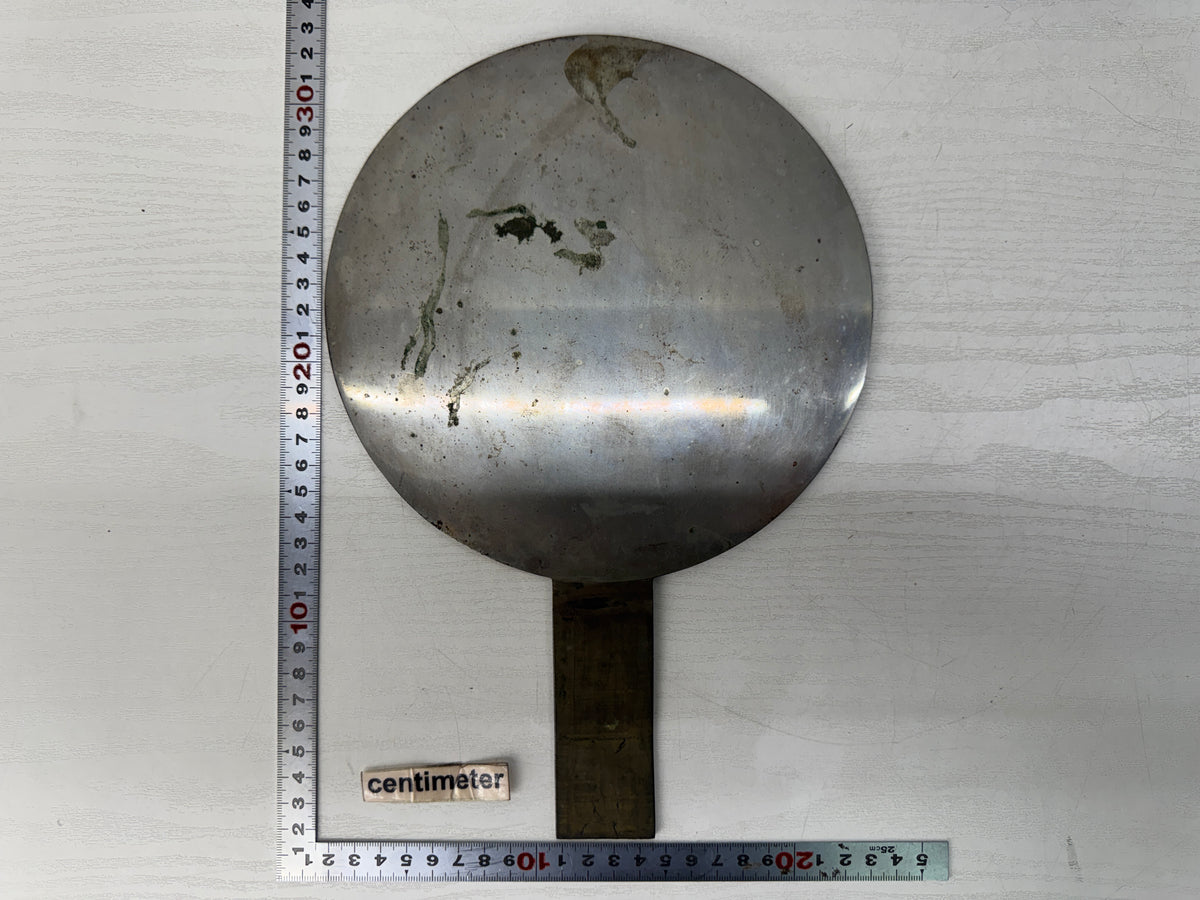 Y11170 KAGAMI Old bronze mirror signed case Japan antique grooming appearance