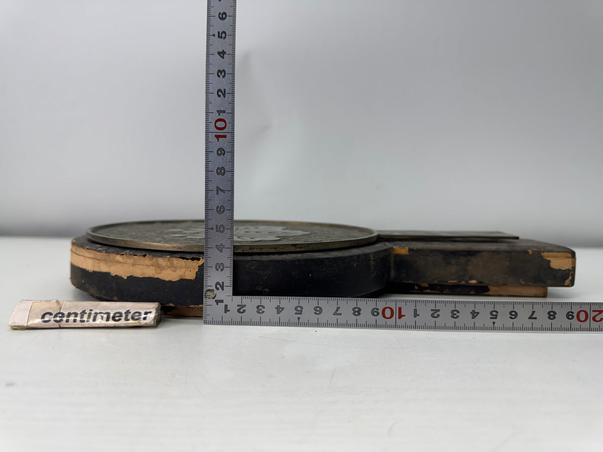 Y11170 KAGAMI Old bronze mirror signed case Japan antique grooming appearance