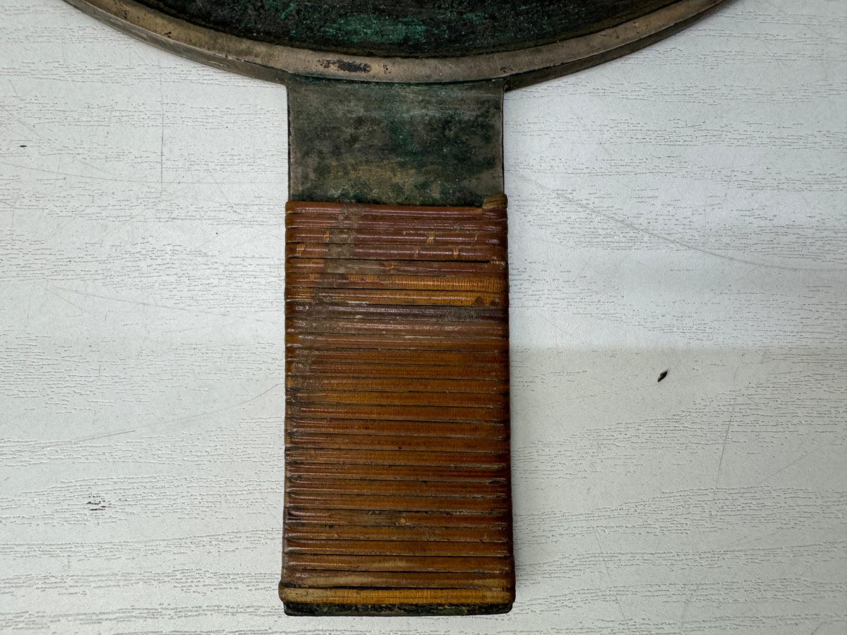 Y11171 KAGAMI Old bronze mirror signed case Japan antique grooming appearance