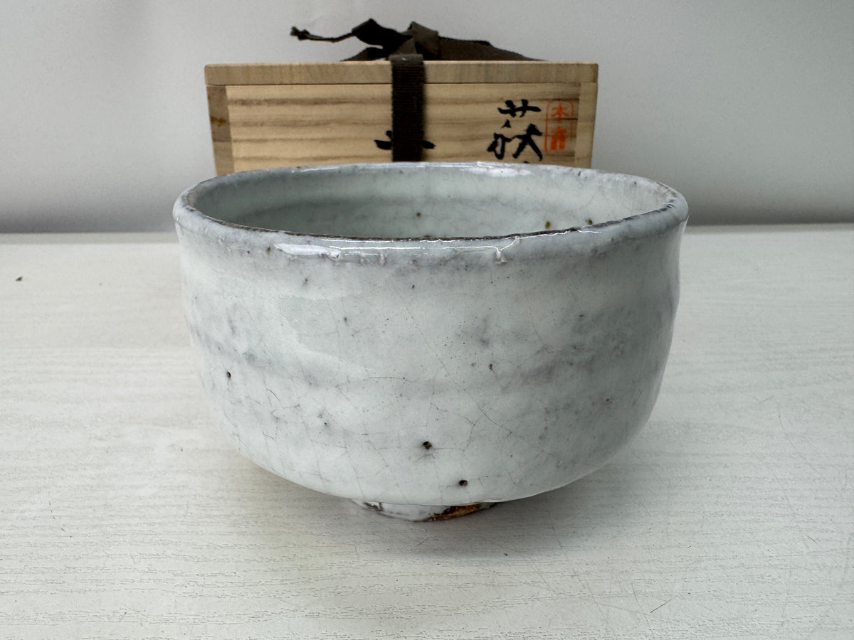 Y11174 CHAWAN Hagi-ware bowl signed box Japan antique tea ceremony pottery cup
