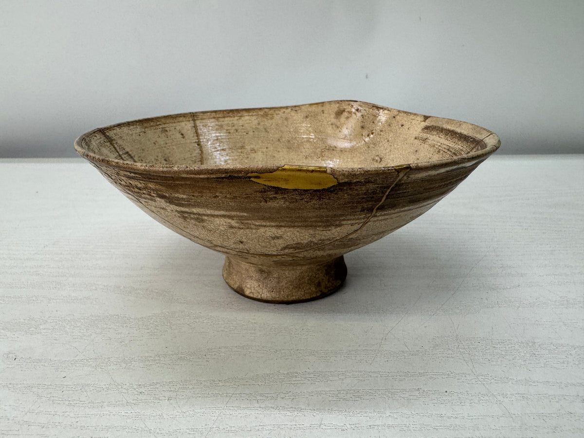 Y11175 CHAWAN Korean flat bowl kintsugi Korea antique tea ceremony pottery cup
