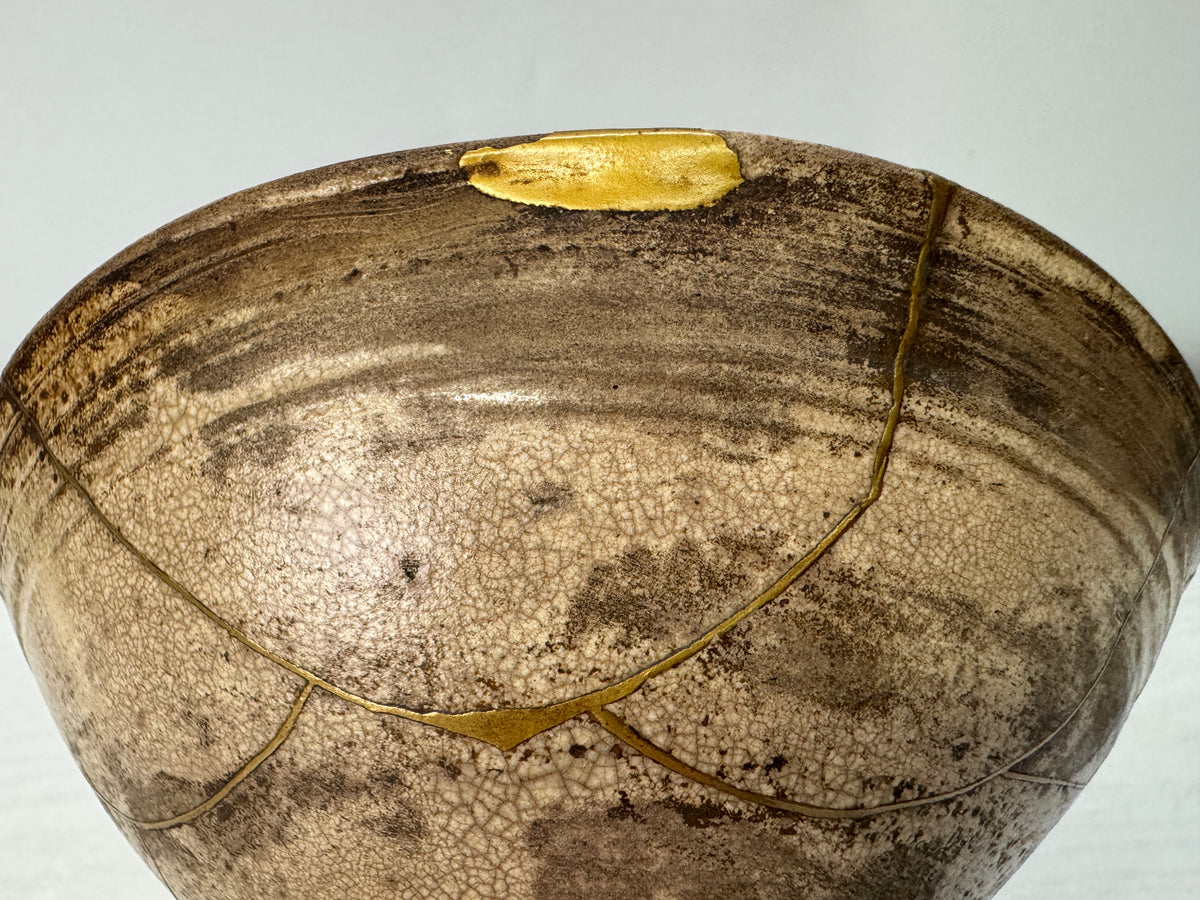 Y11175 CHAWAN Korean flat bowl kintsugi Korea antique tea ceremony pottery cup