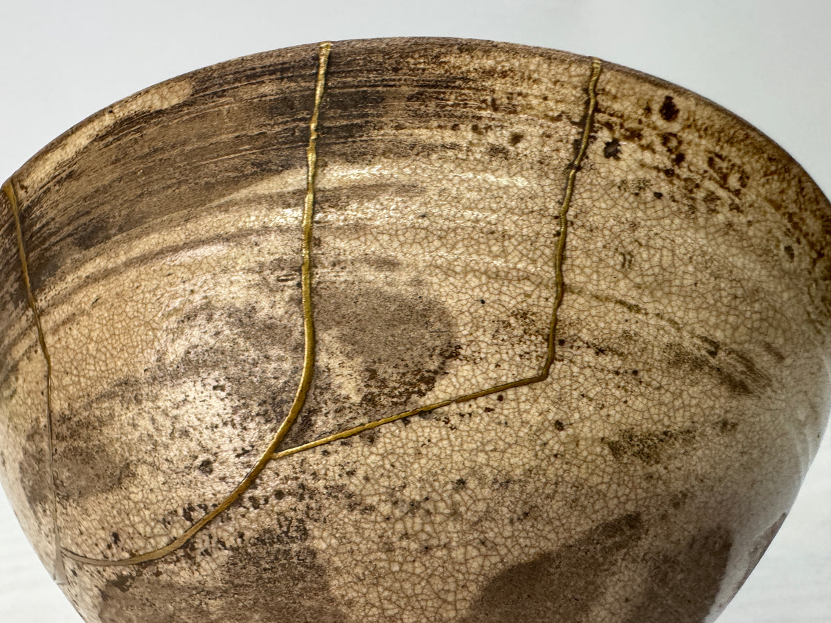 Y11175 CHAWAN Korean flat bowl kintsugi Korea antique tea ceremony pottery cup