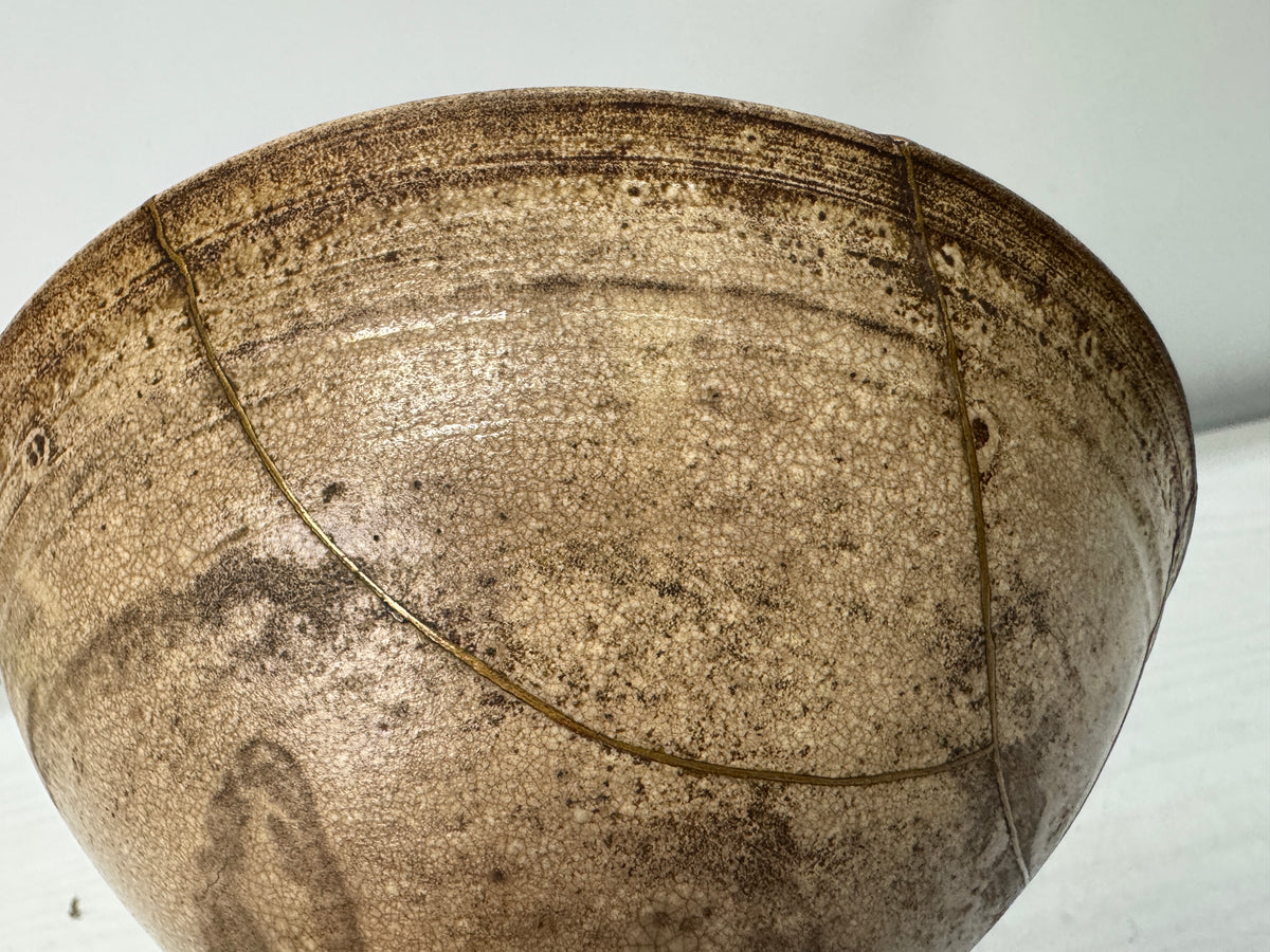 Y11175 CHAWAN Korean flat bowl kintsugi Korea antique tea ceremony pottery cup