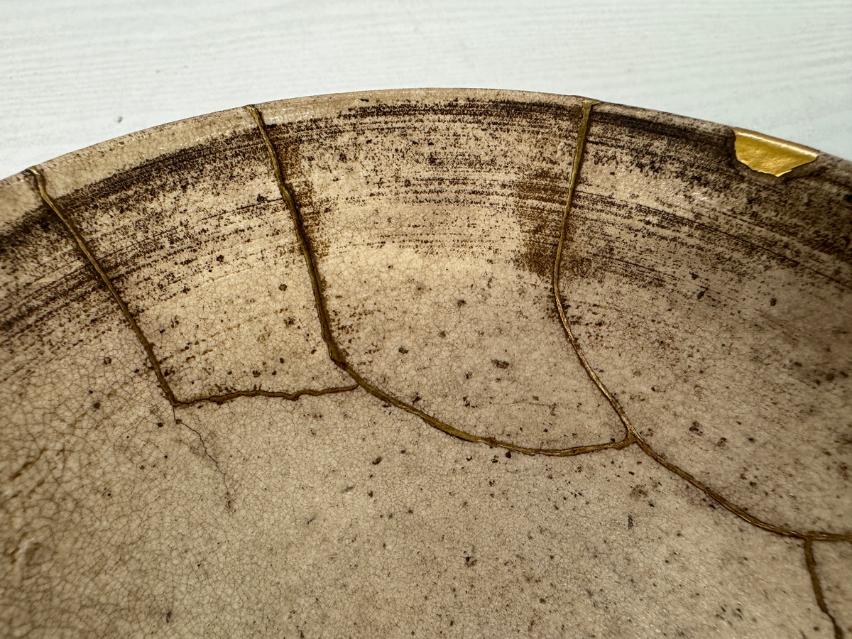 Y11175 CHAWAN Korean flat bowl kintsugi Korea antique tea ceremony pottery cup