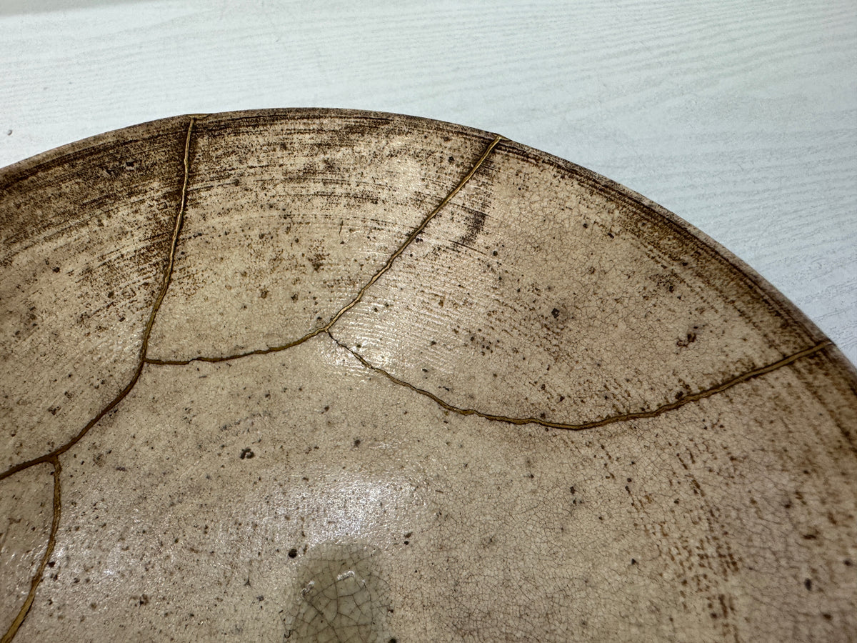 Y11175 CHAWAN Korean flat bowl kintsugi Korea antique tea ceremony pottery cup