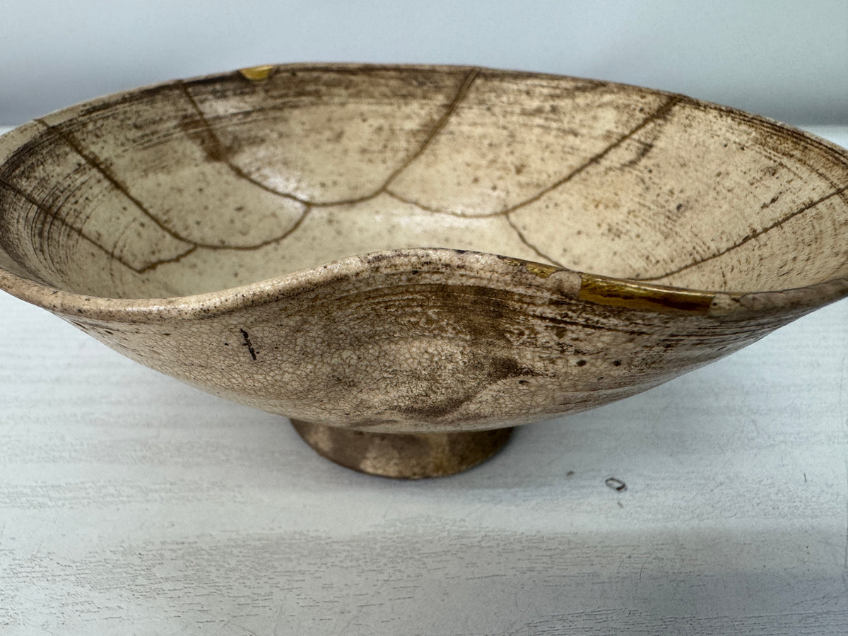 Y11175 CHAWAN Korean flat bowl kintsugi Korea antique tea ceremony pottery cup