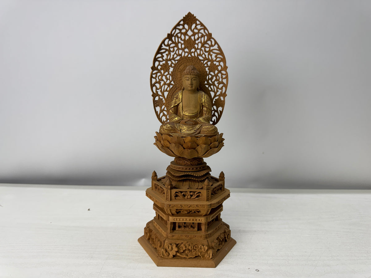 Y11178 STATUE Plain wood carving gold leaf Buddha figure Japan antique Buddhism