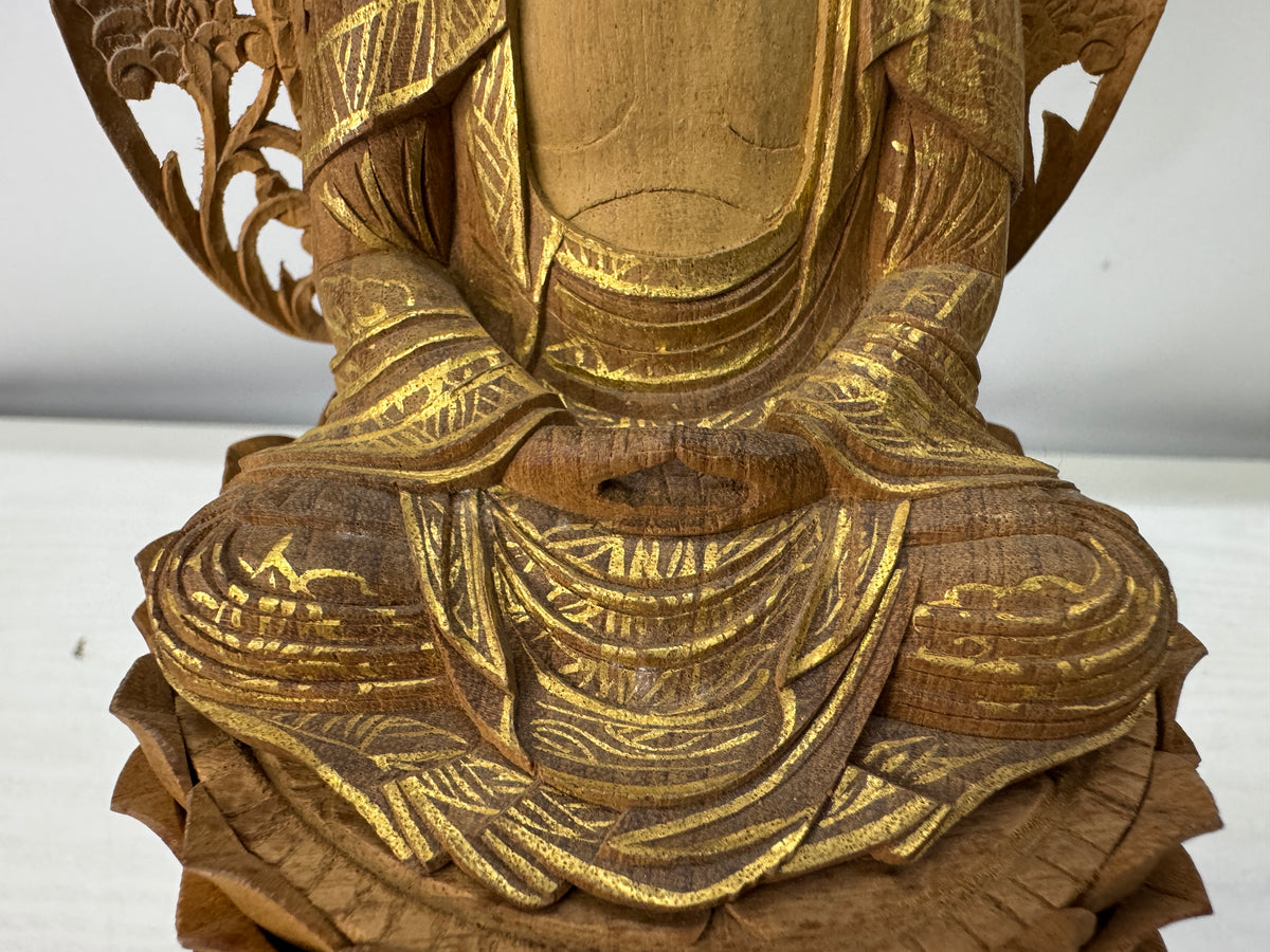 Y11178 STATUE Plain wood carving gold leaf Buddha figure Japan antique Buddhism