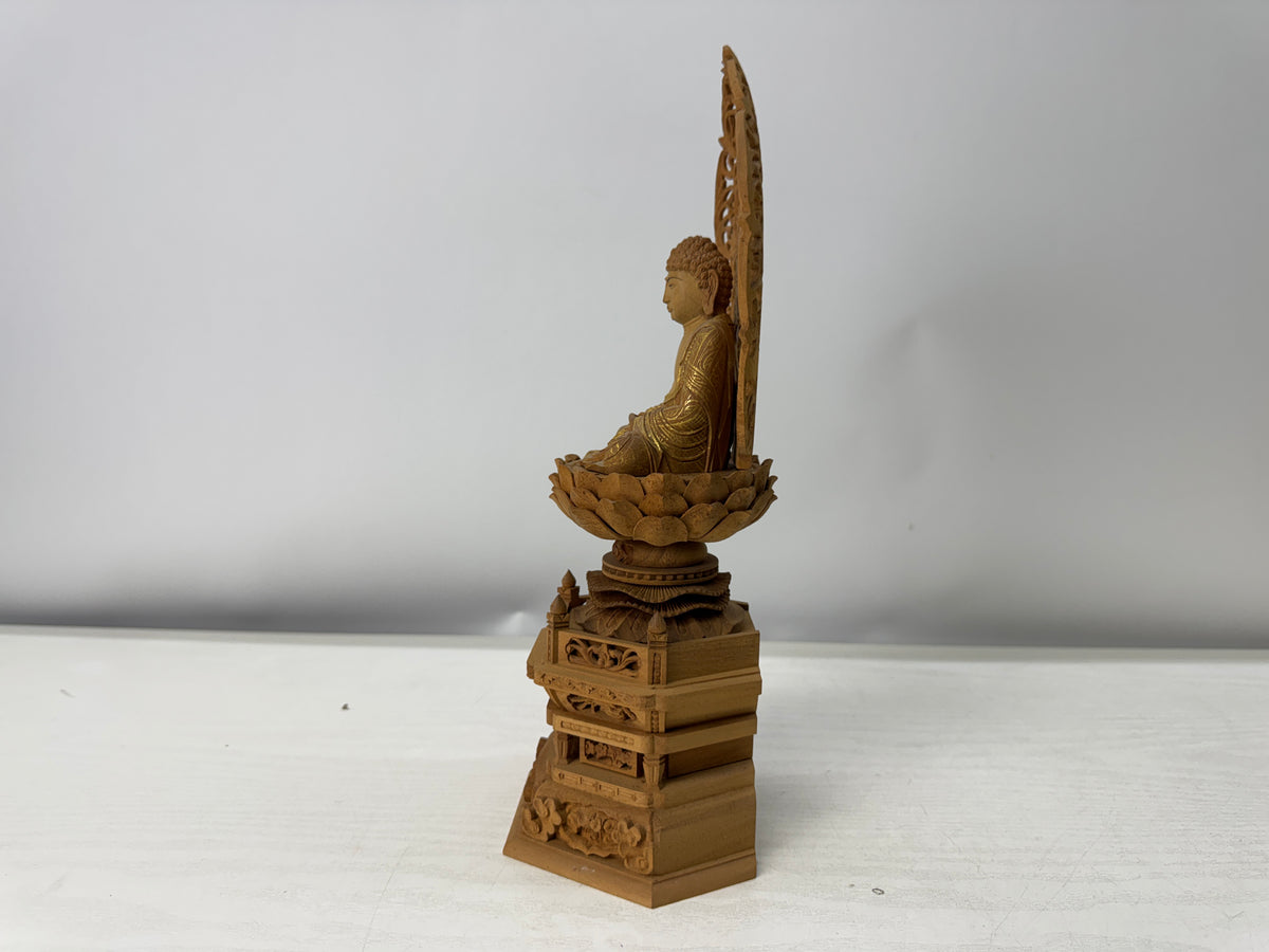 Y11178 STATUE Plain wood carving gold leaf Buddha figure Japan antique Buddhism