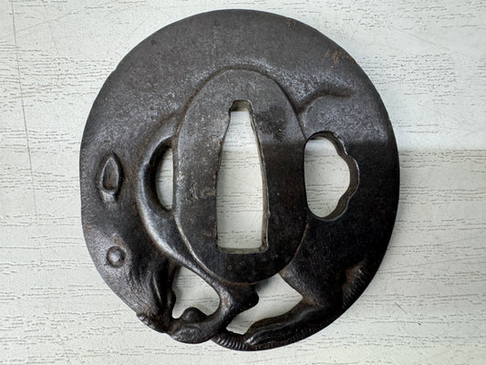 Y11199 TSUBA Iron Sword guard Rat katana fittings Japan antique bushi samurai