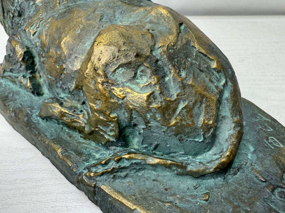 Y11208 OKIMONO Bronze Cow Bird figurine signed box Japan antique interior decor