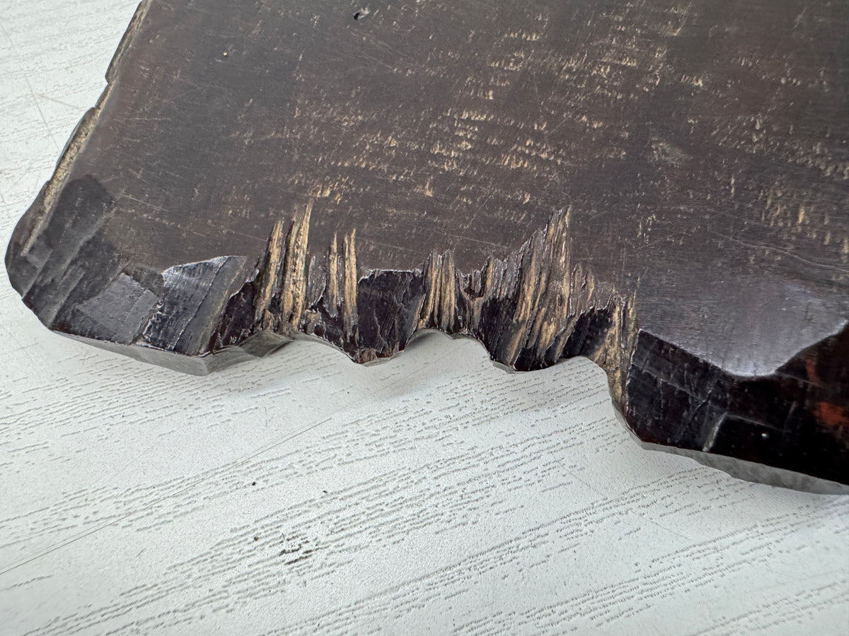 Y11210 TRAY Chinese poem wood carving signed obon ozen Japan antique kitchen