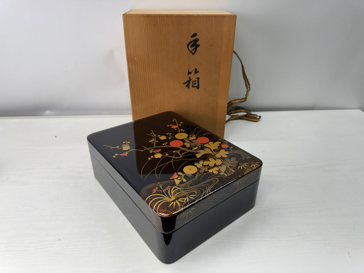 Y11214 BOX Zohiko Makie small case storage signed box Japan antique container