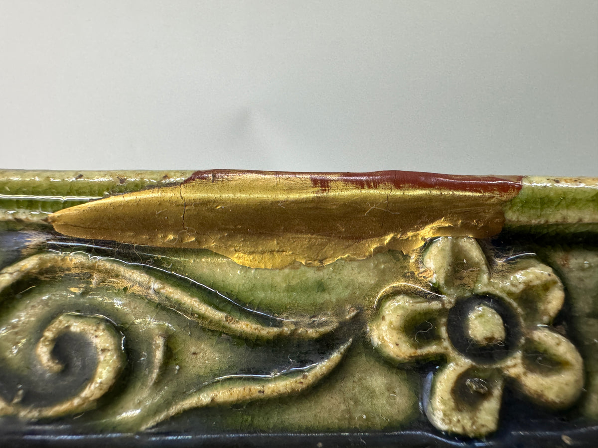 Y11215 TRAY Oribe-ware Kama-shiki kettle rest box Japan antique tea ceremony