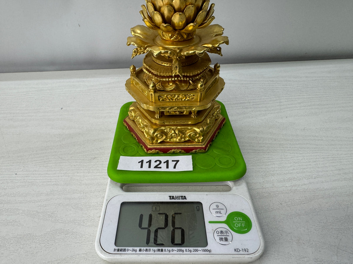 Y11217 STATUE plain wood carving gold leaf Buddha figure Japan antique Buddhism