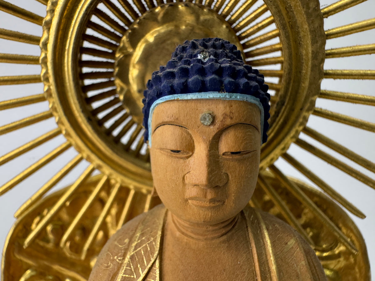 Y11217 STATUE plain wood carving gold leaf Buddha figure Japan antique Buddhism