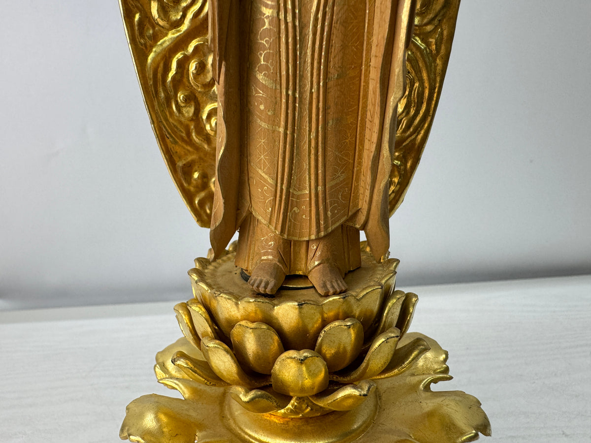 Y11217 STATUE plain wood carving gold leaf Buddha figure Japan antique Buddhism