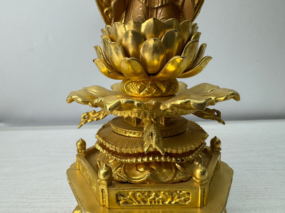 Y11217 STATUE plain wood carving gold leaf Buddha figure Japan antique Buddhism