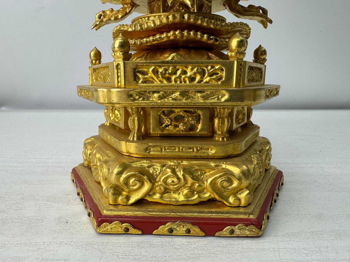 Y11217 STATUE plain wood carving gold leaf Buddha figure Japan antique Buddhism