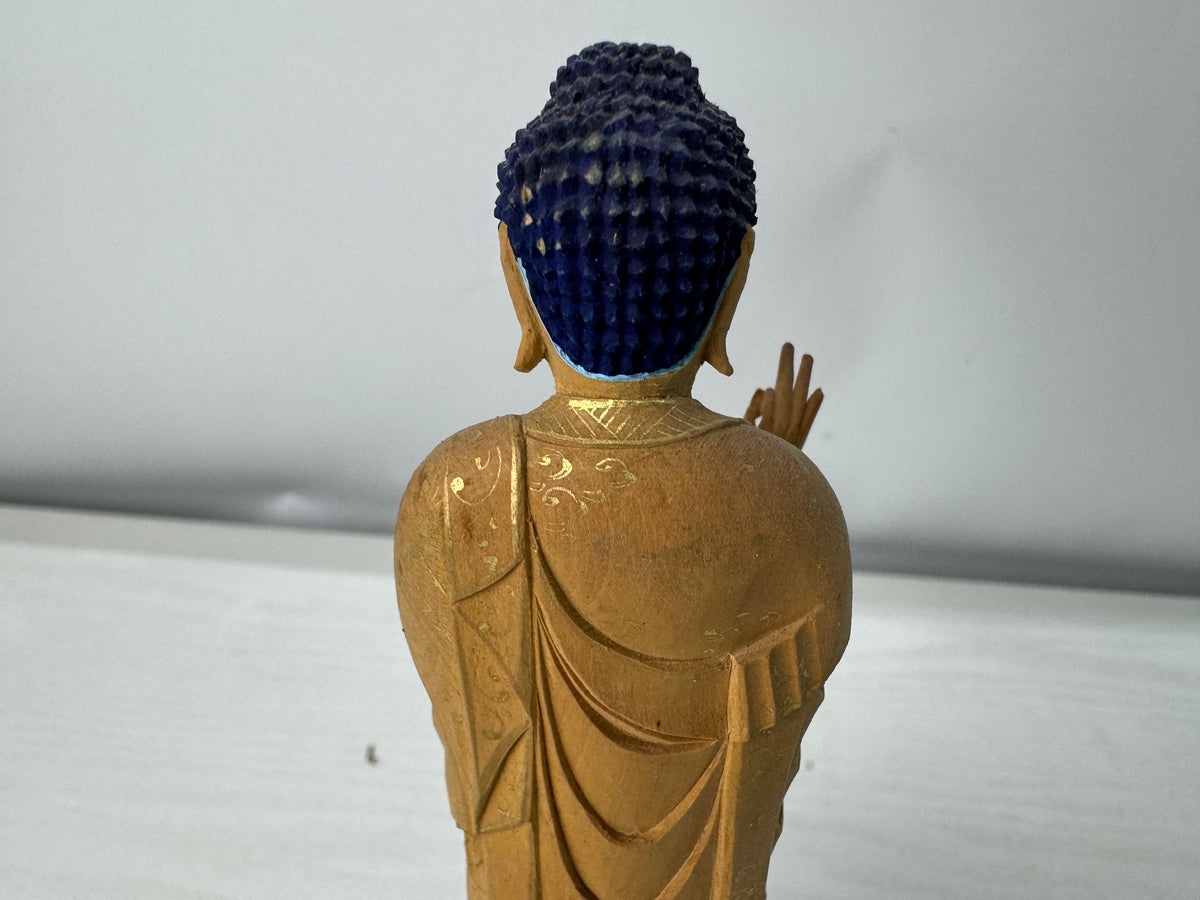Y11217 STATUE plain wood carving gold leaf Buddha figure Japan antique Buddhism