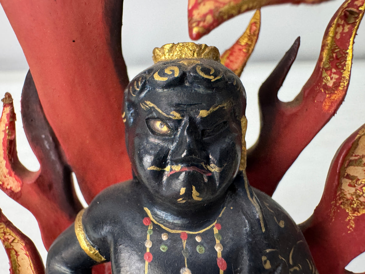 Y11218 STATUE wood carving colored Fudo Myoo Acala Japan antique Buddhism art