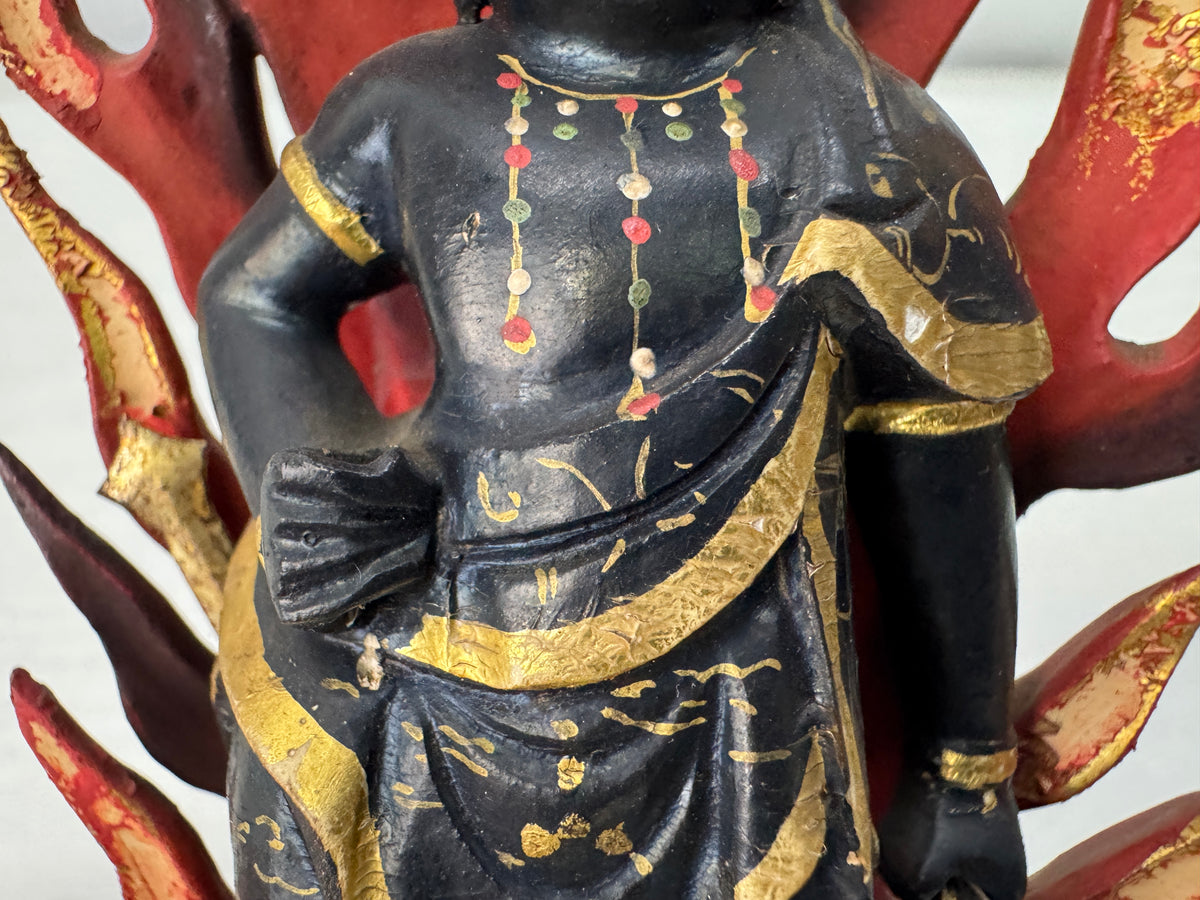 Y11218 STATUE wood carving colored Fudo Myoo Acala Japan antique Buddhism art