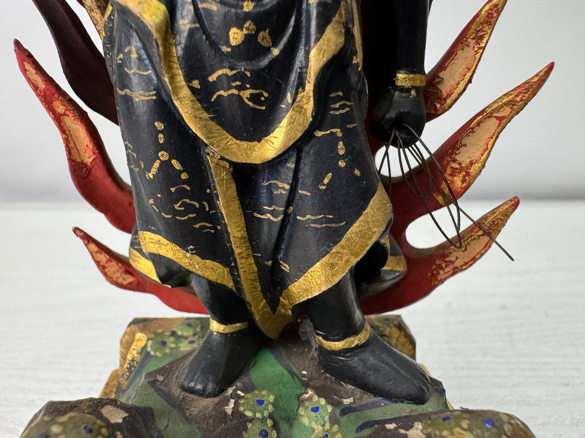 Y11218 STATUE wood carving colored Fudo Myoo Acala Japan antique Buddhism art