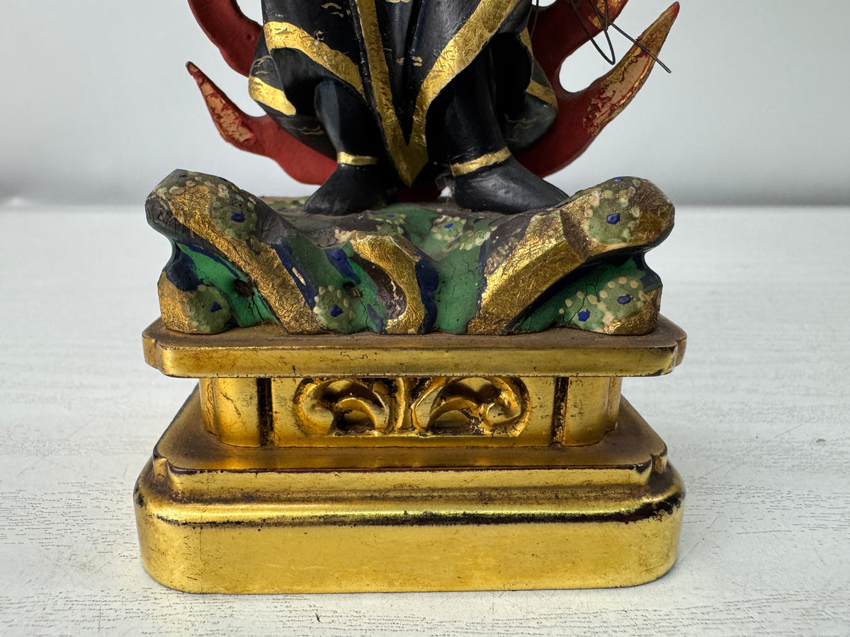 Y11218 STATUE wood carving colored Fudo Myoo Acala Japan antique Buddhism art