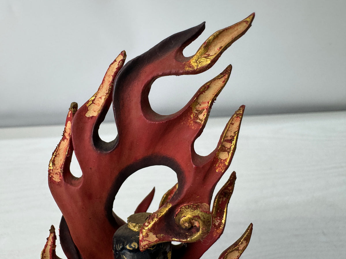 Y11218 STATUE wood carving colored Fudo Myoo Acala Japan antique Buddhism art