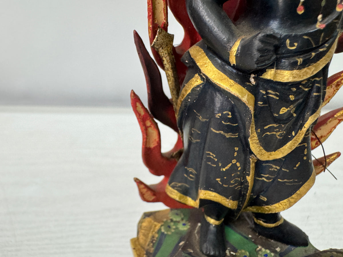 Y11218 STATUE wood carving colored Fudo Myoo Acala Japan antique Buddhism art