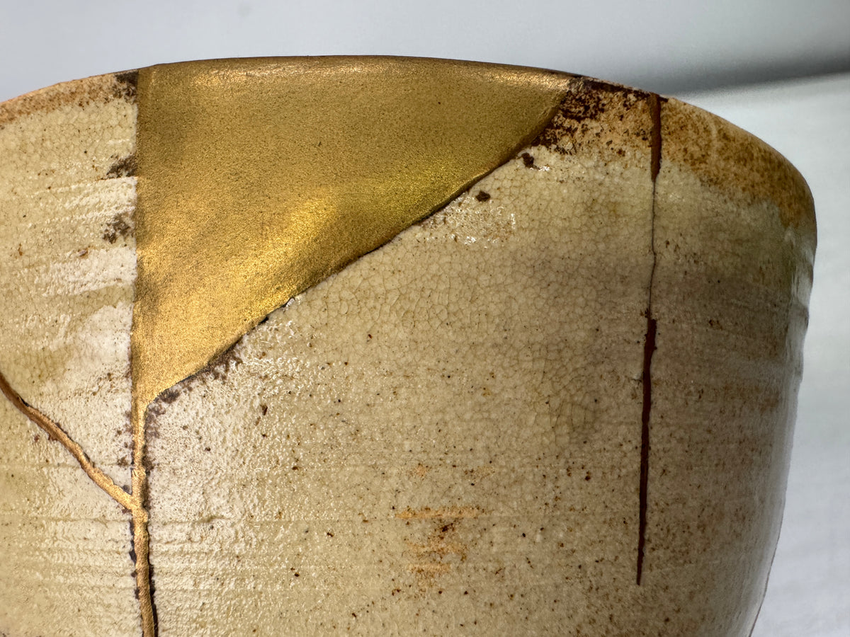 Y11221 CHAWAN Kyo-ware Ninsei kintsugi bowl signed Japan antique tea ceremony