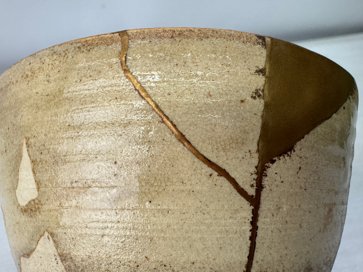 Y11221 CHAWAN Kyo-ware Ninsei kintsugi bowl signed Japan antique tea ceremony