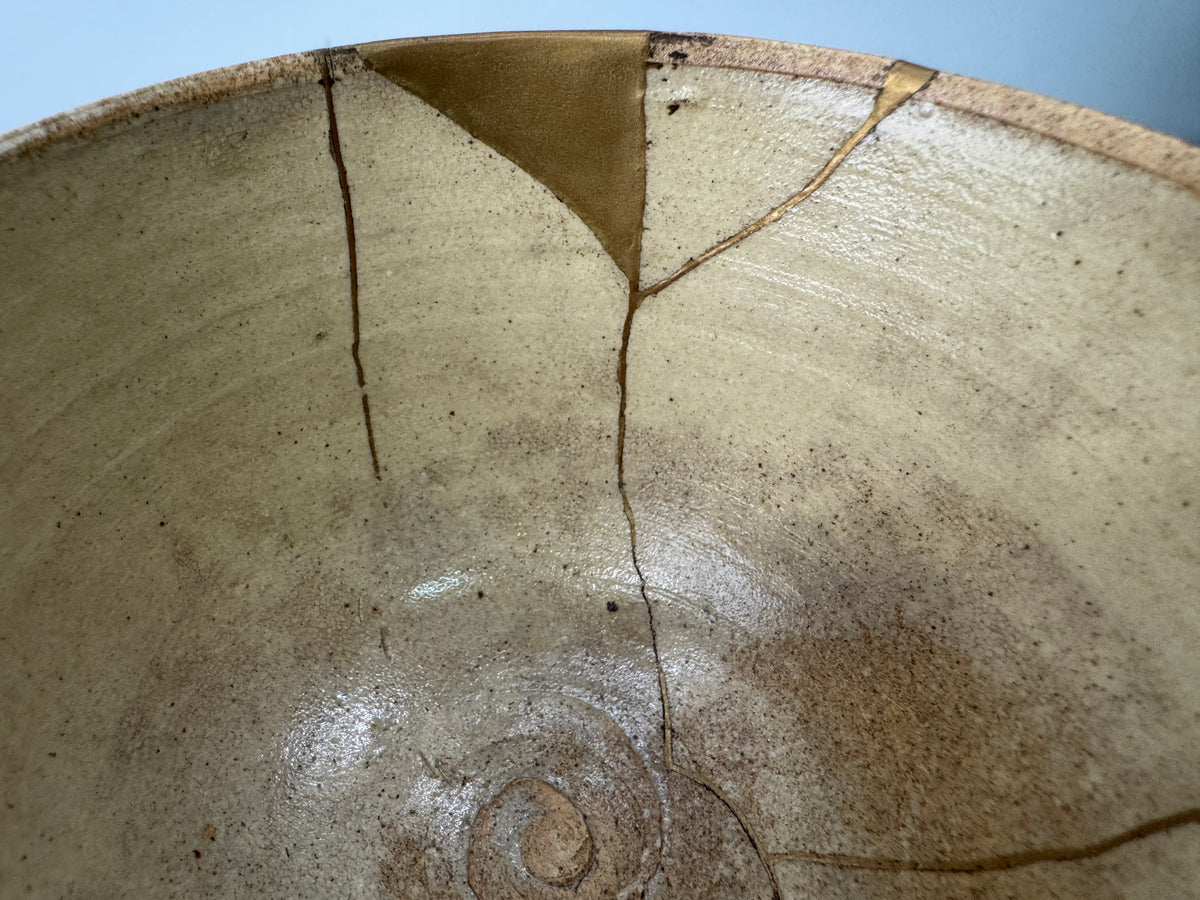 Y11221 CHAWAN Kyo-ware Ninsei kintsugi bowl signed Japan antique tea ceremony