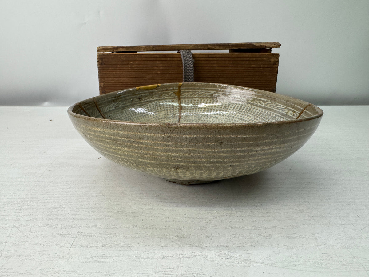 Y11224 CHAWAN Korean Mishima flat bowl kintsugi box Korea antique tea ceremony