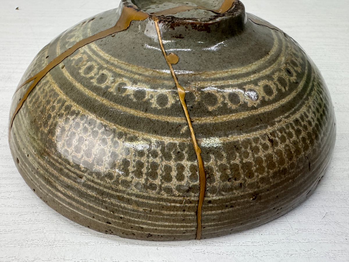 Y11224 CHAWAN Korean Mishima flat bowl kintsugi box Korea antique tea ceremony