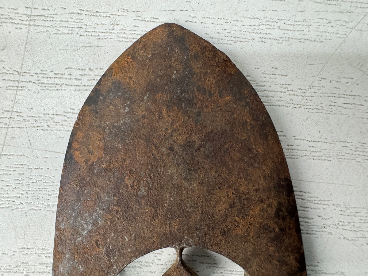 Y11226 YAJIRI Iron Arrowhead Mitsuba-aoi openwork Japan antique weapon bow arrow