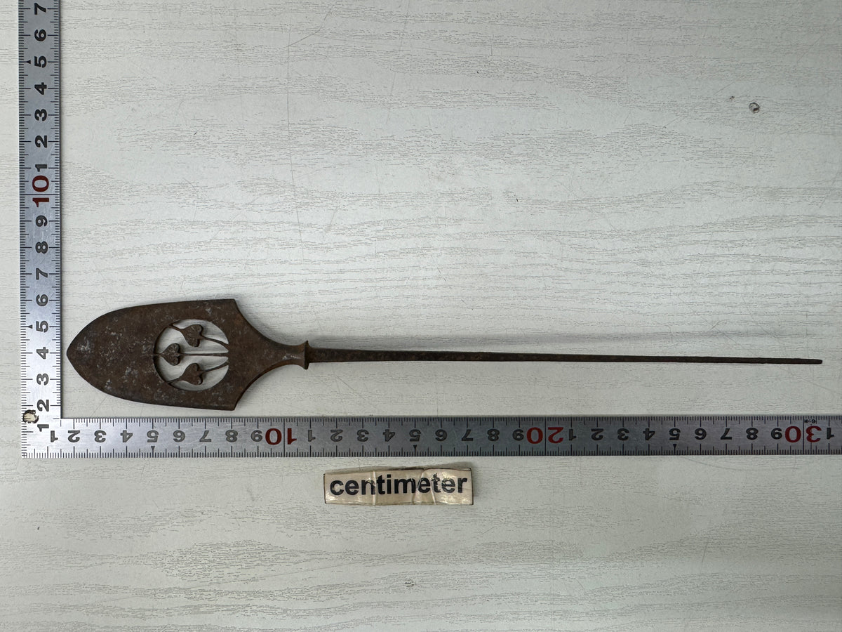 Y11226 YAJIRI Iron Arrowhead Mitsuba-aoi openwork Japan antique weapon bow arrow