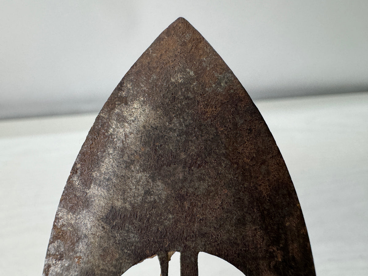 Y11227 YAJIRI Iron Arrowhead Mitsuba-aoi openwork Japan antique weapon bow arrow