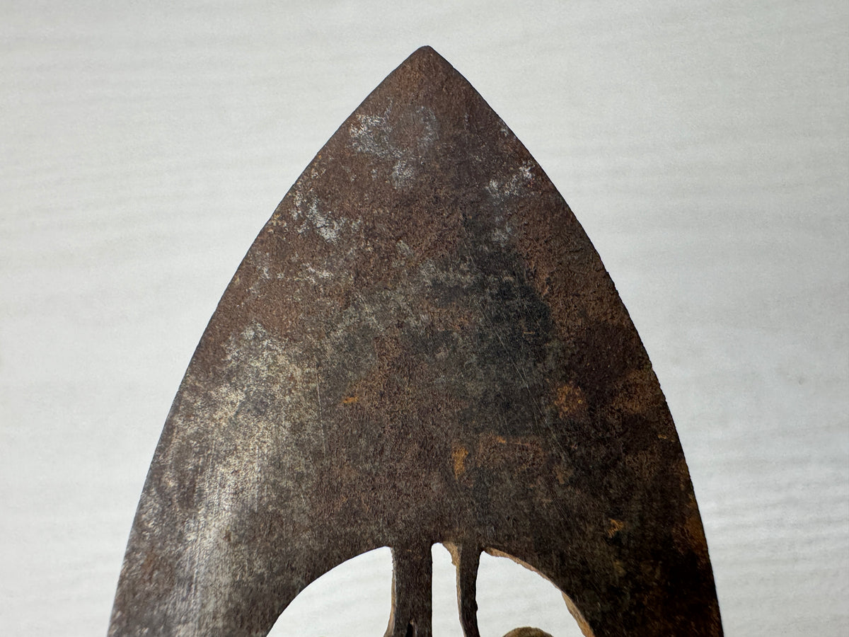 Y11227 YAJIRI Iron Arrowhead Mitsuba-aoi openwork Japan antique weapon bow arrow