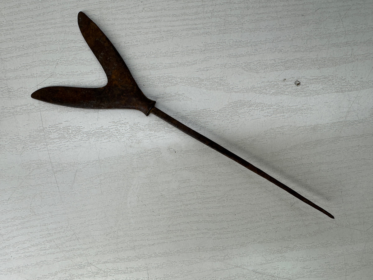 Y11229 YAJIRI Iron Arrowhead Karimata forked type bushi Japan antique bow arrow