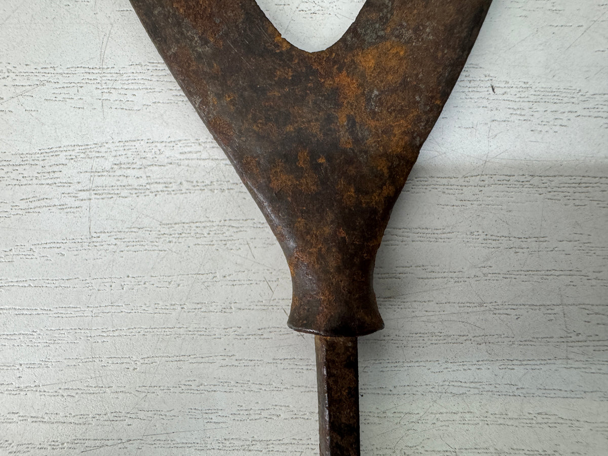 Y11229 YAJIRI Iron Arrowhead Karimata forked type bushi Japan antique bow arrow