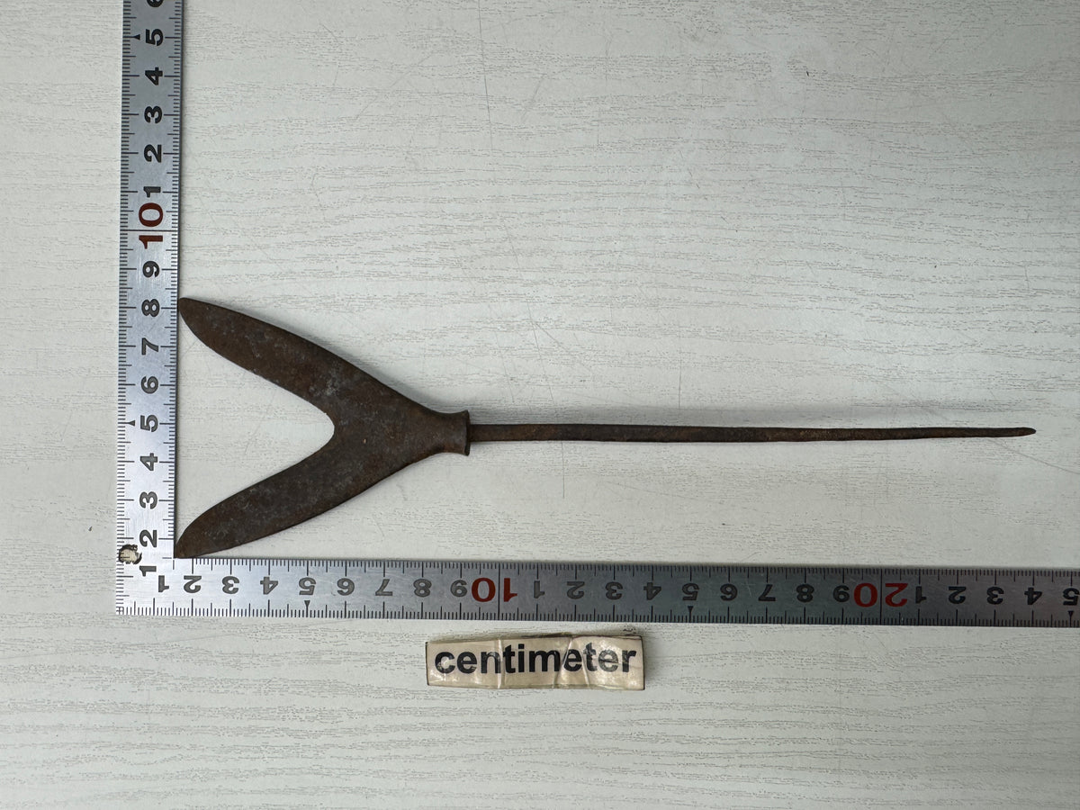 Y11229 YAJIRI Iron Arrowhead Karimata forked type bushi Japan antique bow arrow
