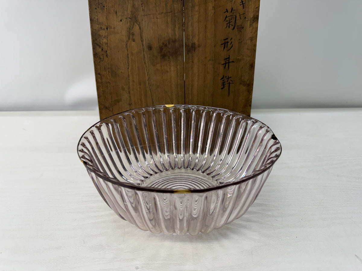 Y11231 CHAWAN Edo glass bowl  kintsugi box chrysanthemum Japan antique tableware