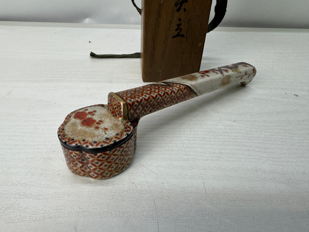 Y11232 YATATE Kyo-ware signed box Japanese ink pen holder brush inkwell antique