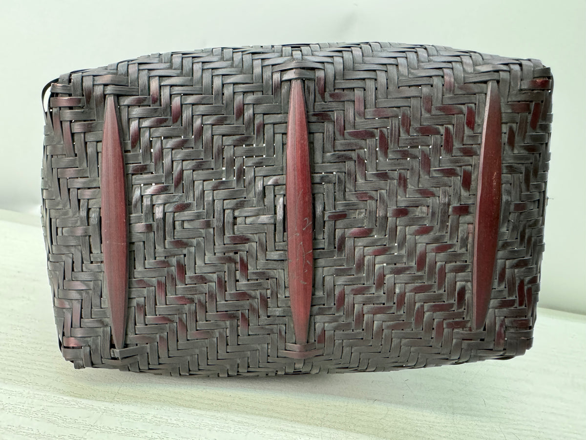 Y11235 Bamboo Woven Basket Flower vase signed box ikebana Japan antique decor