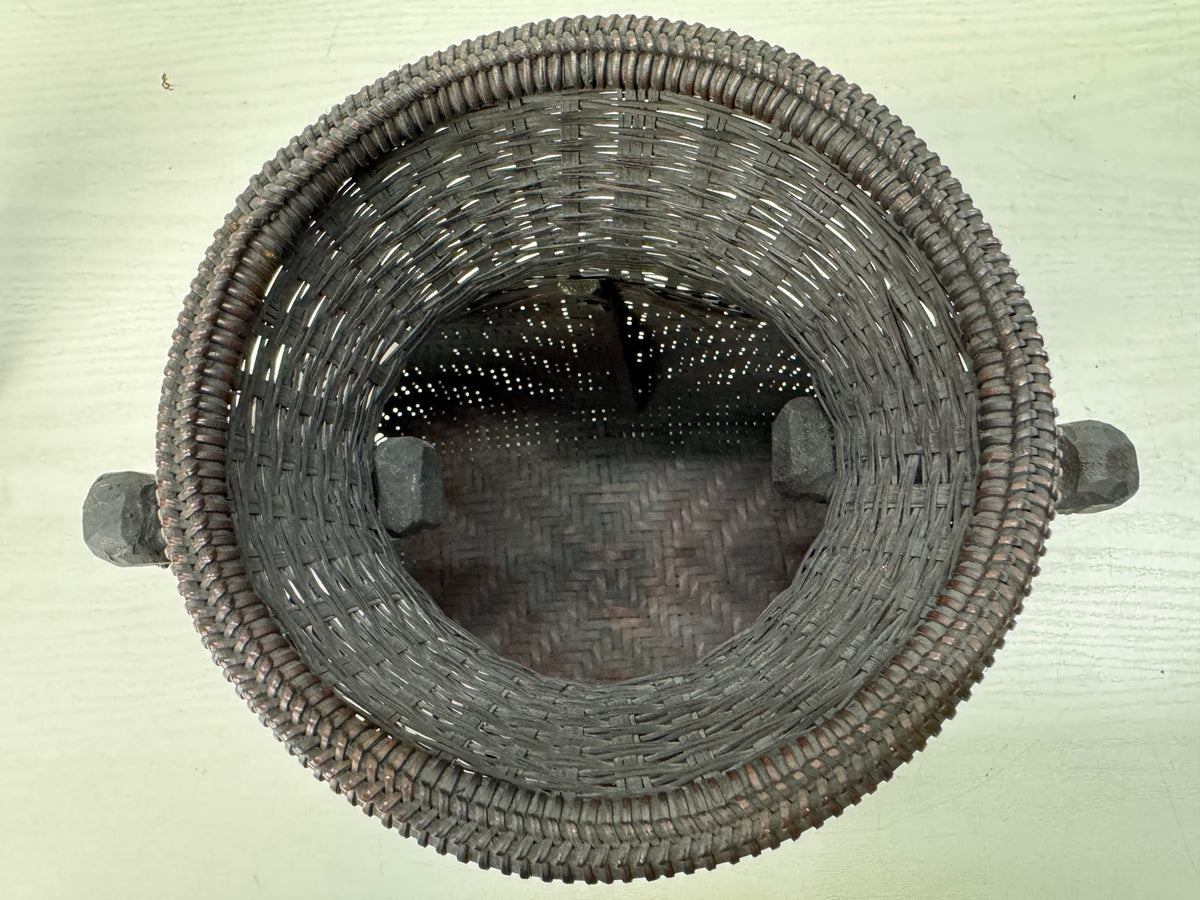 Y11235 Bamboo Woven Basket Flower vase signed box ikebana Japan antique decor