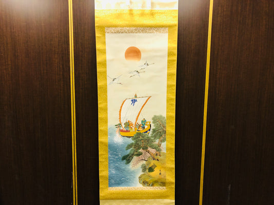 Y7129 KAKEJIKU Treasure ship signed box Japan antique hanging scroll art decor